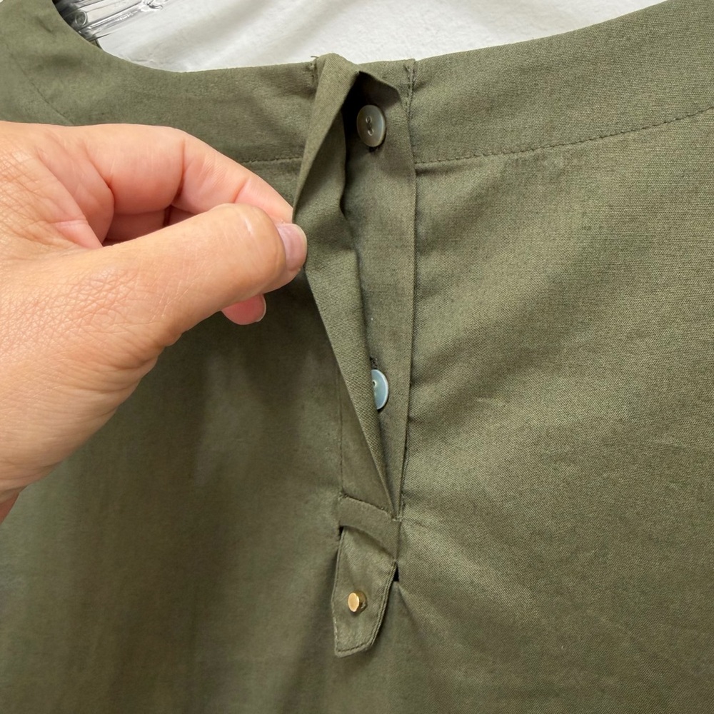 Cuyana Poplin Cotton Stretch Shift Dress Long Sleeve Pockets Olive Green Size L - Picture 10 of 13